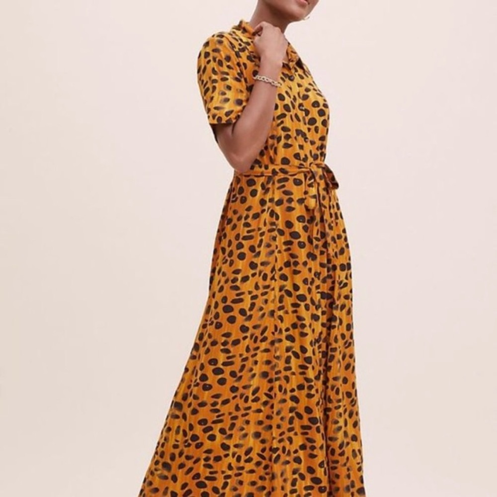 Anthropologie Mustard Yellow and Black Printed Maxi Dress